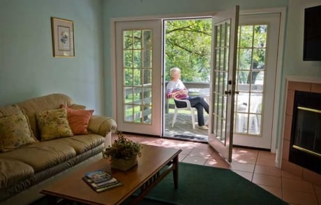 Woodland Villa - guest on the patio.